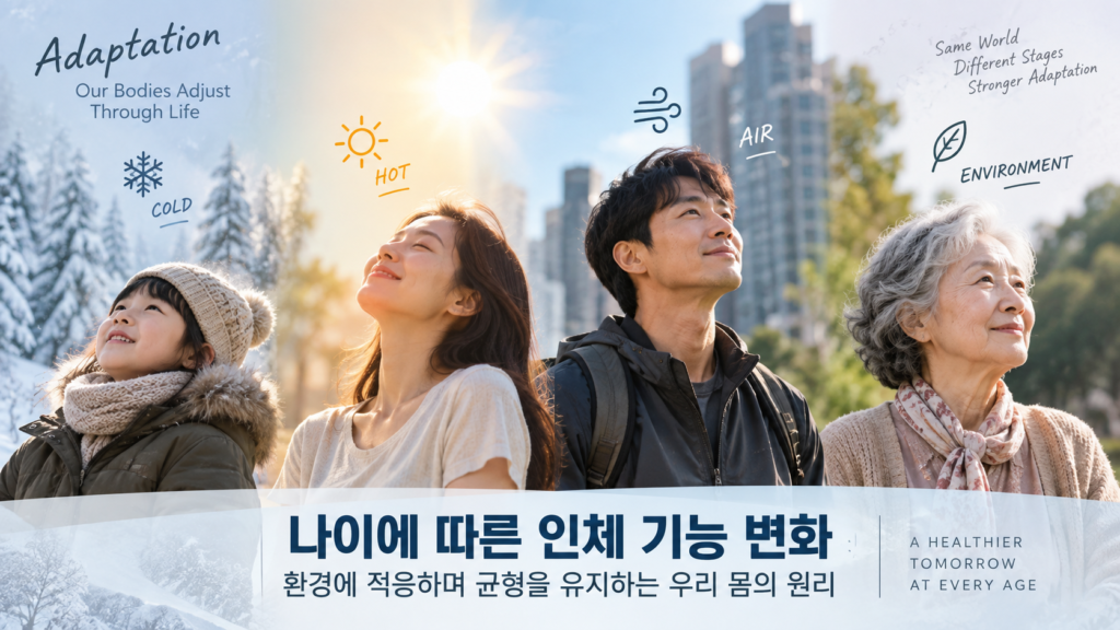 빛과 온도 등 주변 환경의 변화에 인체가 감각하고 적응하는 과정을 표현한 가로형 이미지